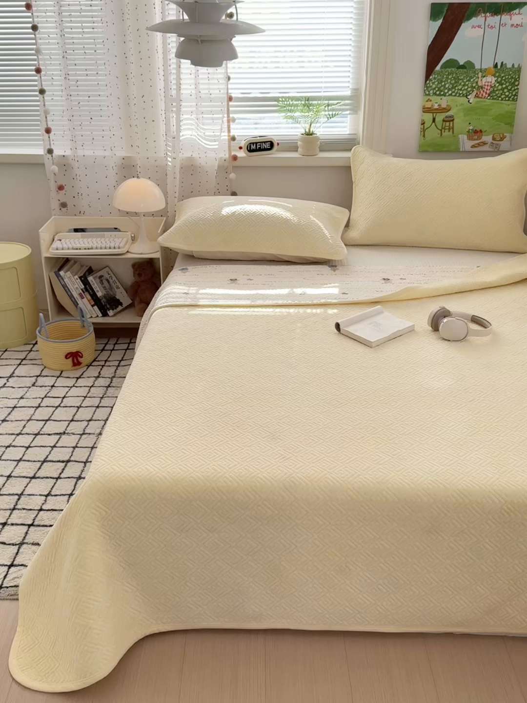 91家纺网 家纺一手货源 找家纺 美优兰 2025新款棉加绒高温砂洗夹棉单床盖 床盖单件 暖阳-米黄