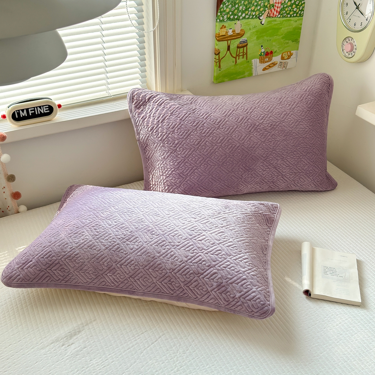 91家纺网 家纺一手货源 找家纺 美优兰 2025新款棉加绒高温砂洗夹棉单床盖 床盖单件 暖阳-紫薯