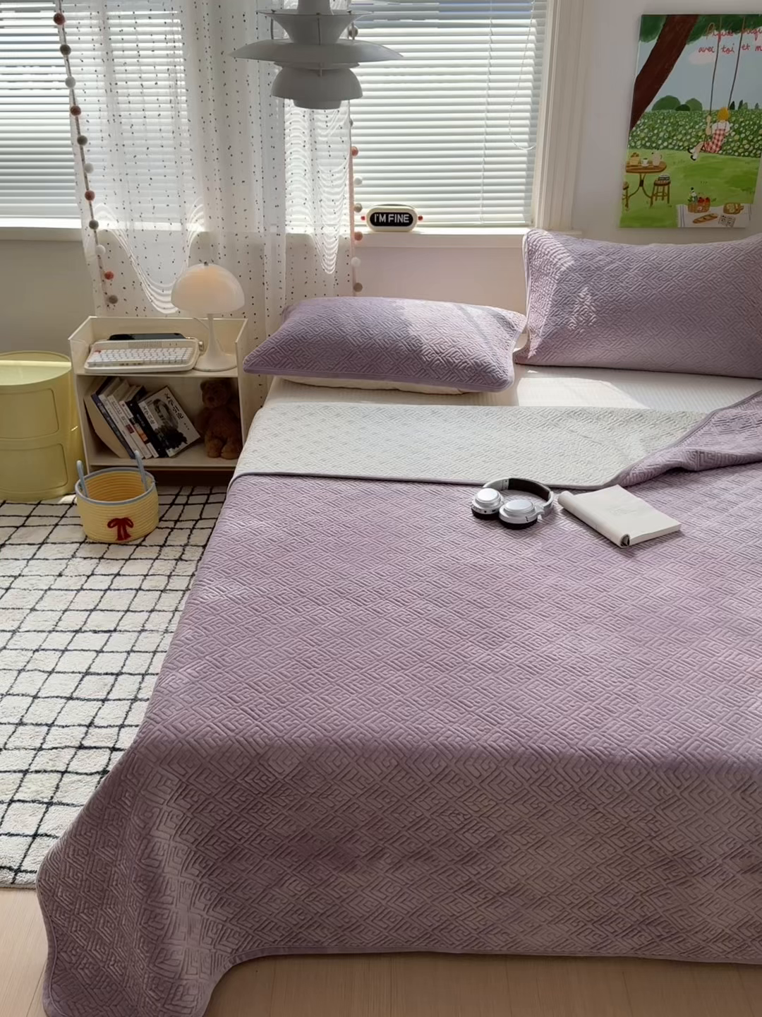 91家纺网 家纺一手货源 找家纺 美优兰 2025新款棉加绒高温砂洗夹棉单床盖 床盖单件 暖阳-紫薯