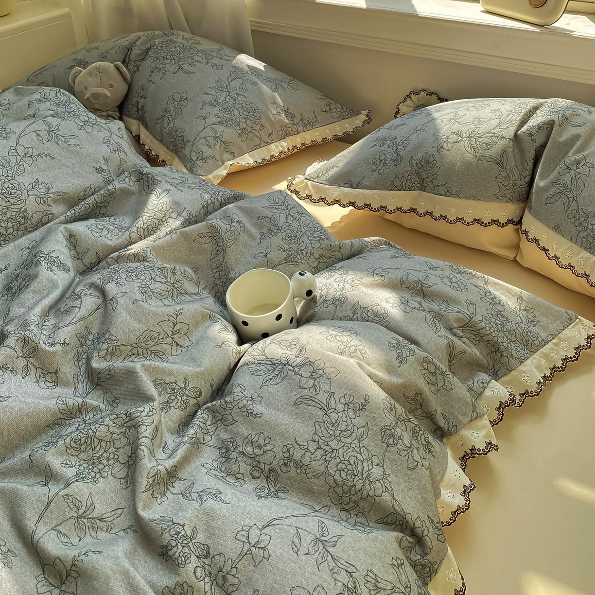 91家纺网 家纺一手货源 找家纺 （总）宜家坊 2025新款全棉加厚赫本风花边磨毛四件套