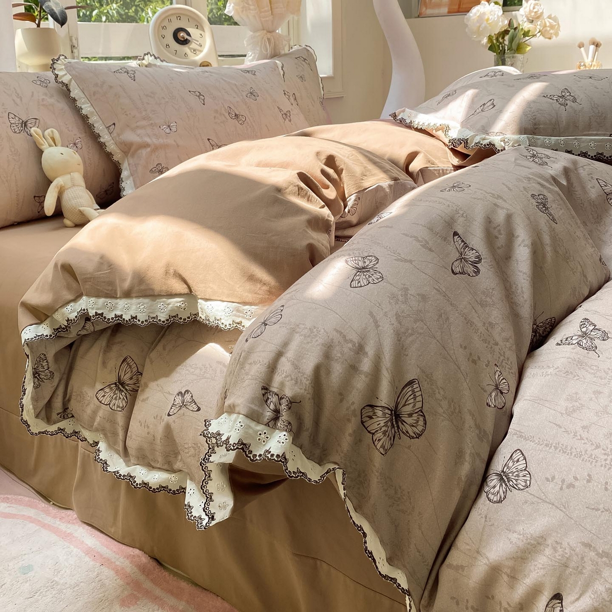 91家纺网 家纺一手货源 找家纺 （总）宜家坊 2025新款全棉加厚赫本风花边磨毛四件套