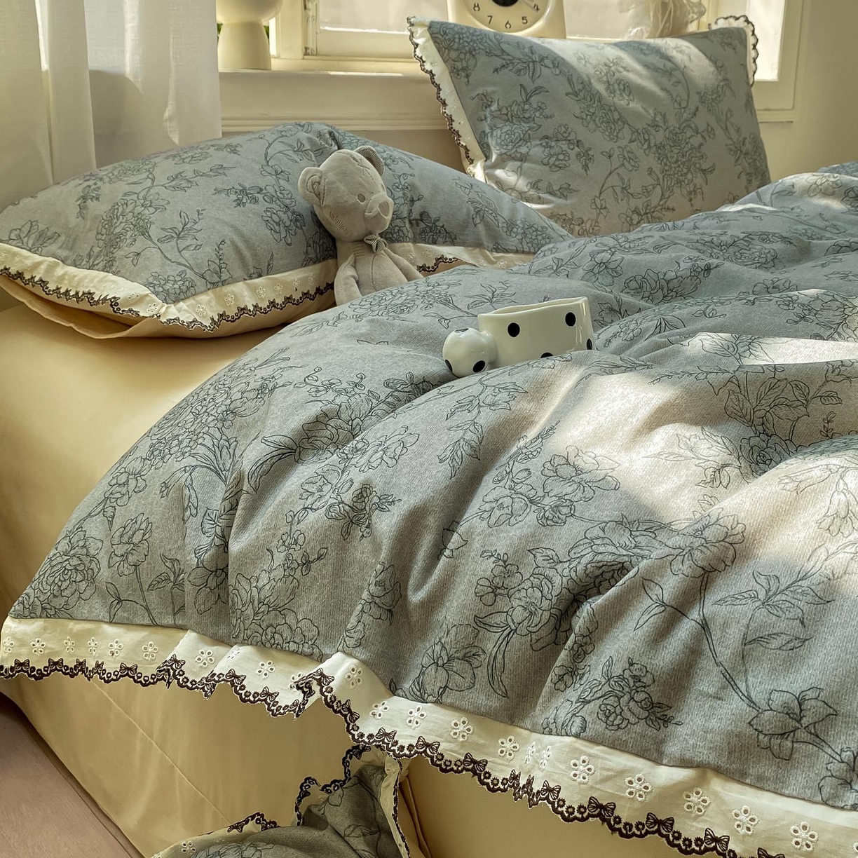 91家纺网 家纺一手货源 找家纺 （总）宜家坊 2025新款全棉加厚赫本风花边磨毛四件套