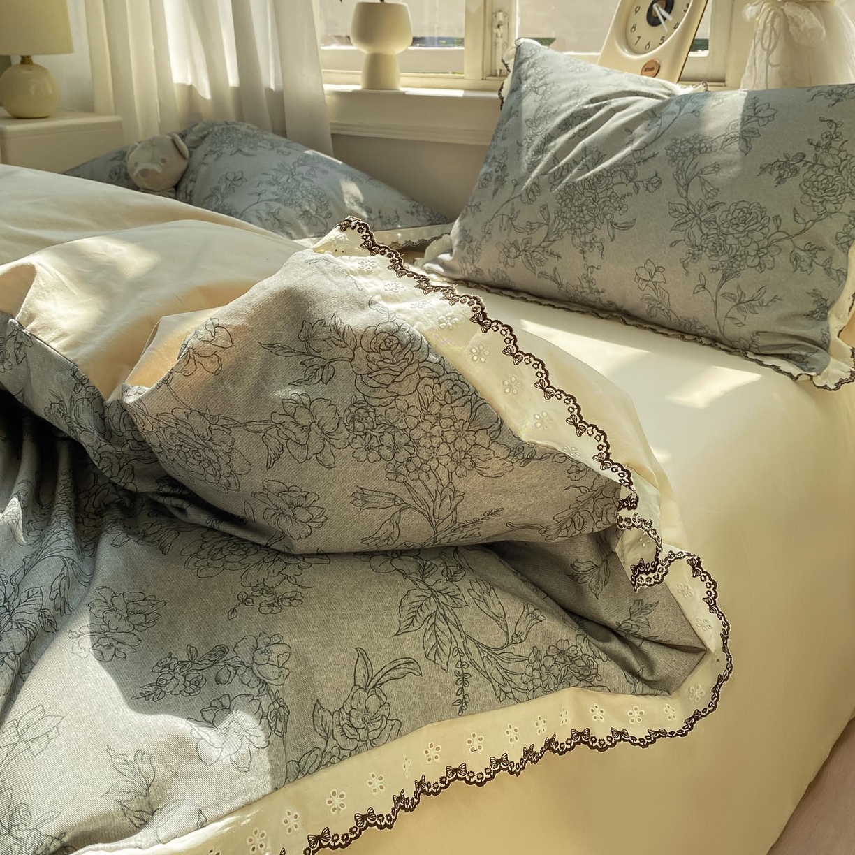 91家纺网 家纺一手货源 找家纺 （总）宜家坊 2025新款全棉加厚赫本风花边磨毛四件套