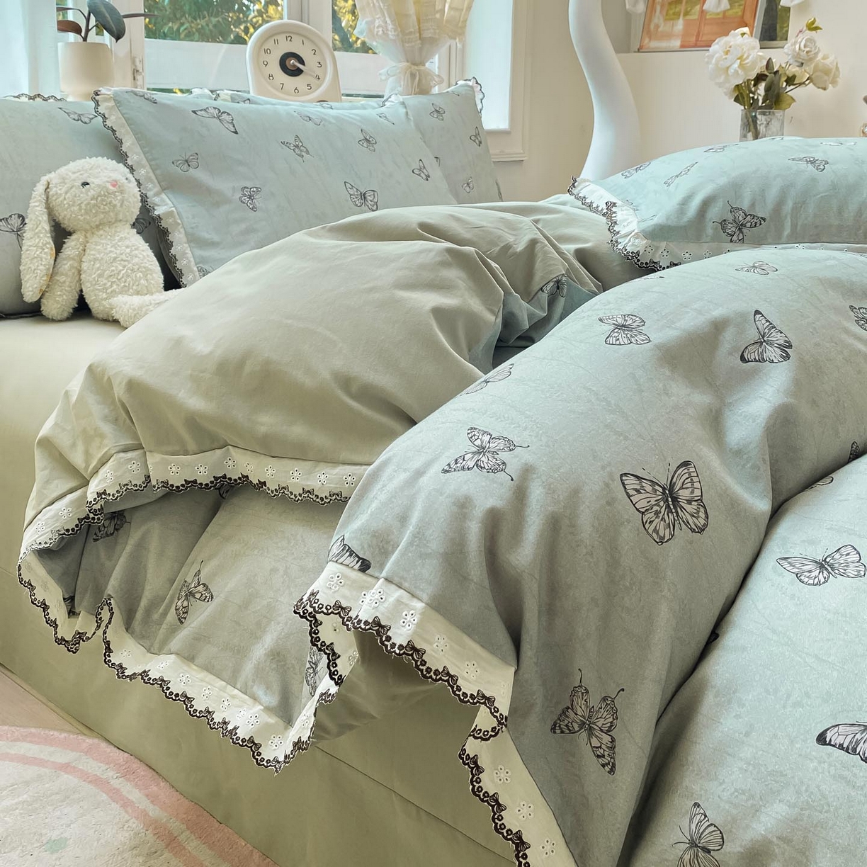 91家纺网 家纺一手货源 找家纺 （总）宜家坊 2025新款全棉加厚赫本风花边磨毛四件套