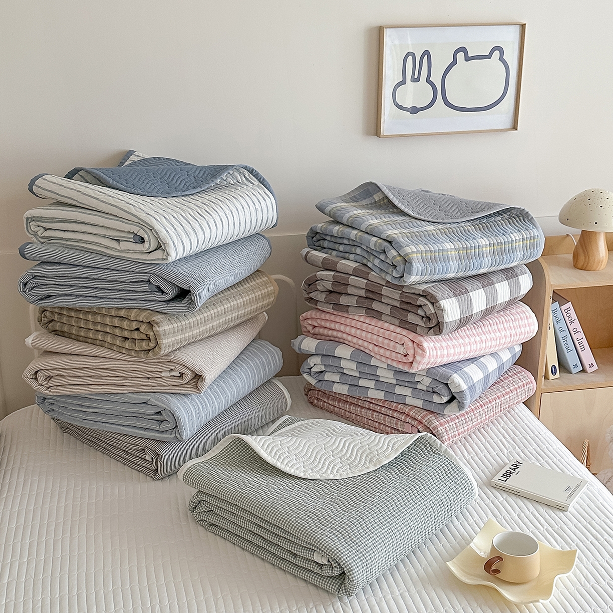 91家纺网 家纺一手货源 找家纺 乐野家居 2025新款A类全棉水洗棉夹棉床盖三件套 叠拍