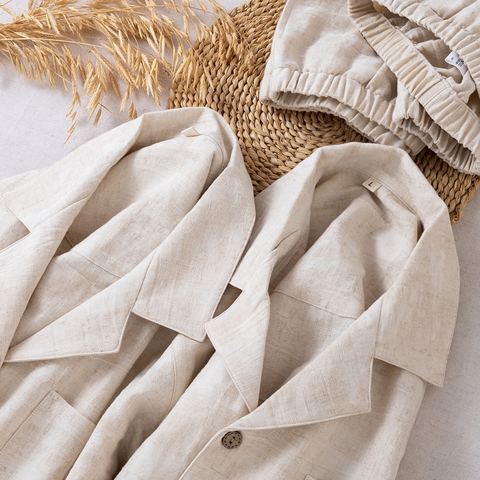 91家纺网 家纺一手货源 找家纺 （总）【只代发】2025新款无印风简约纯色棉麻睡衣情侣款春秋夏季薄款男女士家居服套装可外穿长袖