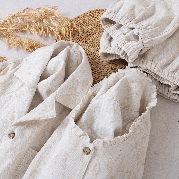 91家纺网 家纺一手货源 找家纺 （总）【只代发】2025新款无印风简约纯色棉麻睡衣情侣款春秋夏季薄款男女士家居服套装可外穿长袖