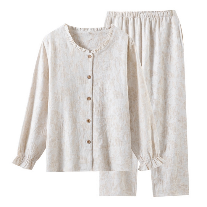 91家纺网 家纺一手货源 找家纺 （总）【只代发】2025新款无印风简约纯色棉麻睡衣情侣款春秋夏季薄款男女士家居服套装可外穿长袖