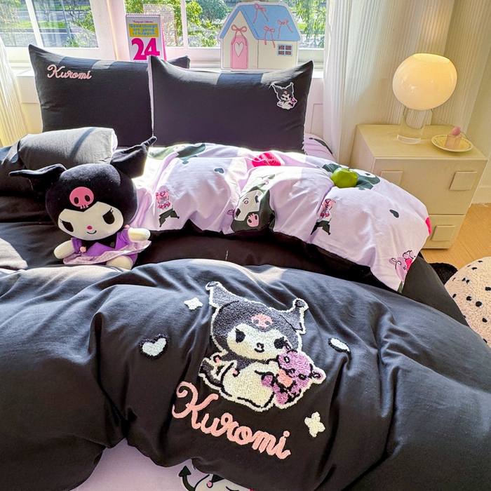 艾特你 2025新款三丽鸥水洗云朵棉毛巾绣四件套-三丽鸥 暗黑萝莉-黑
