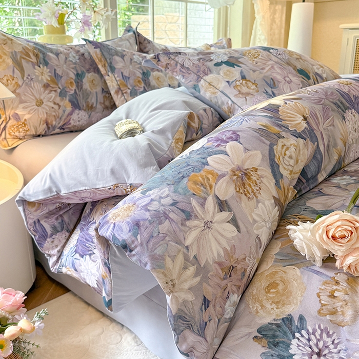 91家纺网 家纺一手货源 找家纺 巧玲珑 2025新款100%数码印花生态AB版四件套 粉黛