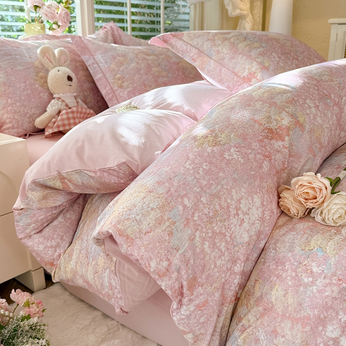 91家纺网 家纺一手货源 找家纺 巧玲珑 2025新款100%数码印花生态AB版四件套 沐熙