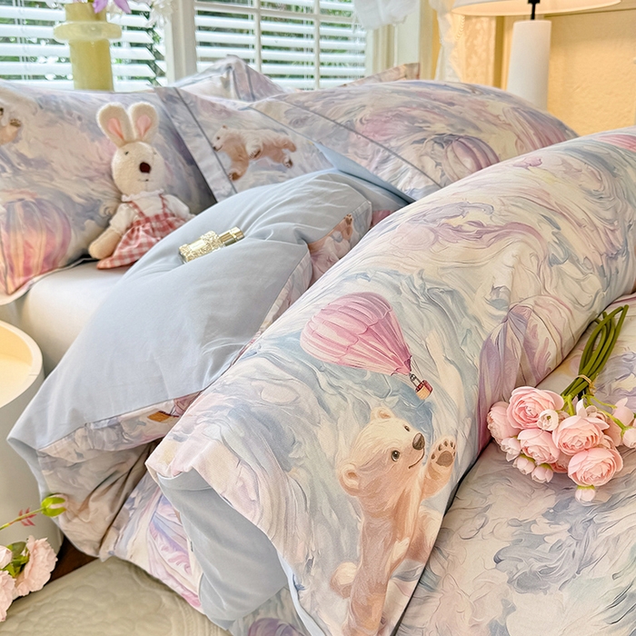 91家纺网 家纺一手货源 找家纺 巧玲珑 2025新款100%数码印花生态AB版四件套 热气球