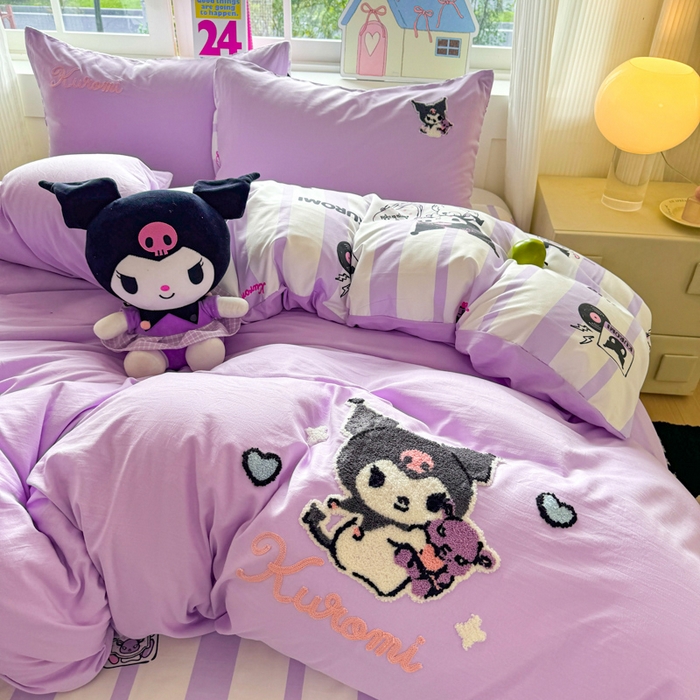 艾特你 2025新款三丽鸥水洗云朵棉毛巾绣四件套-三丽鸥 暗黑萝莉-紫