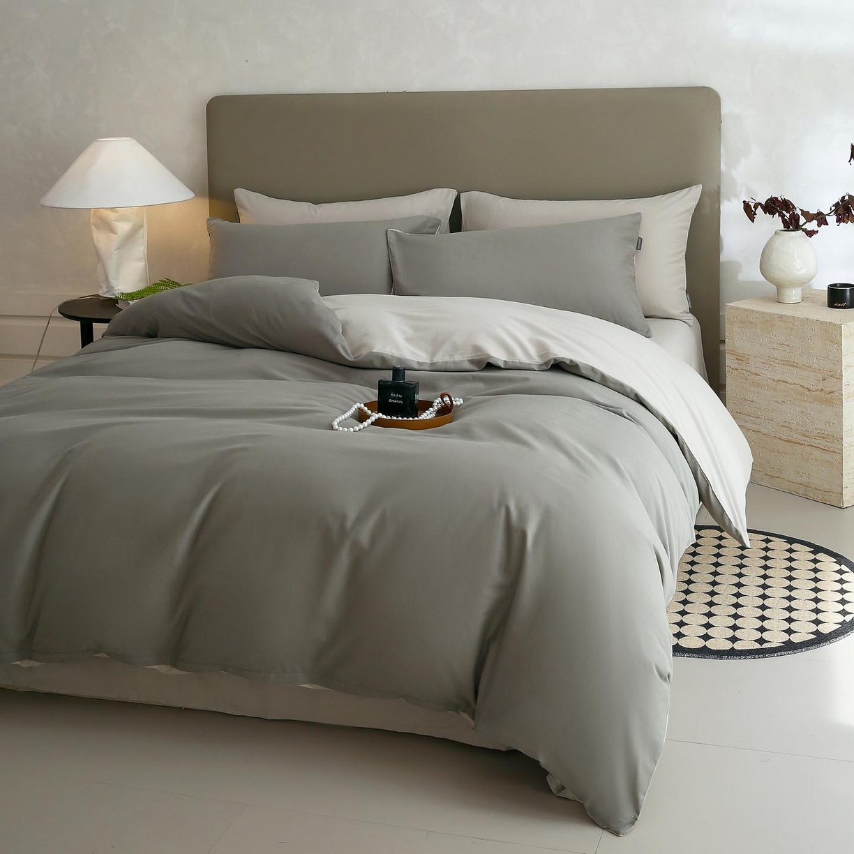 91家纺网 家纺一手货源 找家纺 宜家坊 2025新款A类60支长绒棉纯色磨毛四件套 烟墨灰