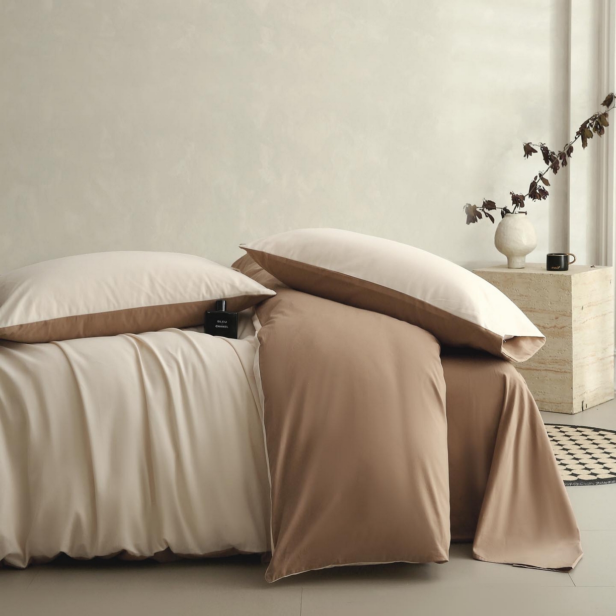 宜家坊 2025新款A类60支长绒棉纯色磨毛四件套 云纱可可