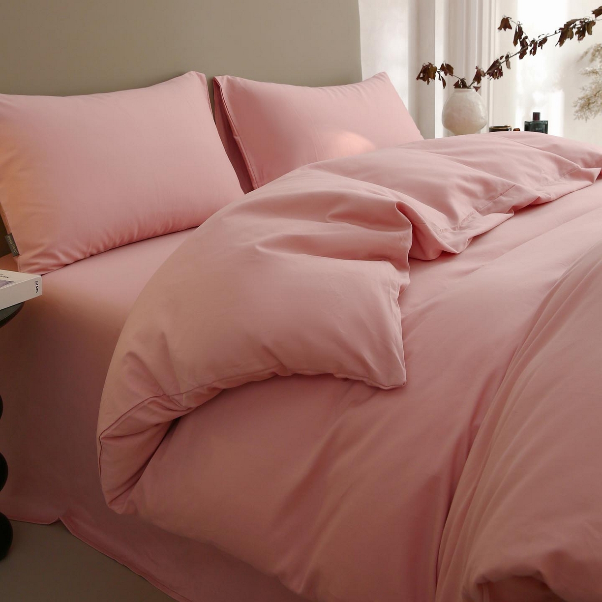 91家纺网 家纺一手货源 找家纺 宜家坊 2025新款A类60支长绒棉纯色磨毛四件套 暮砂粉