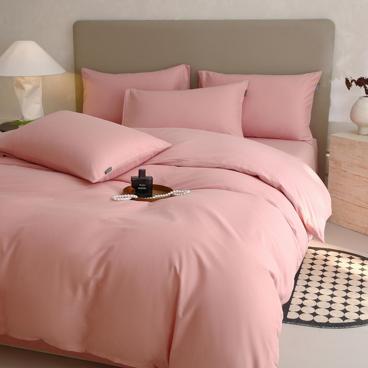 91家纺网 家纺一手货源 找家纺 宜家坊 2025新款A类60支长绒棉纯色磨毛四件套 暮砂粉