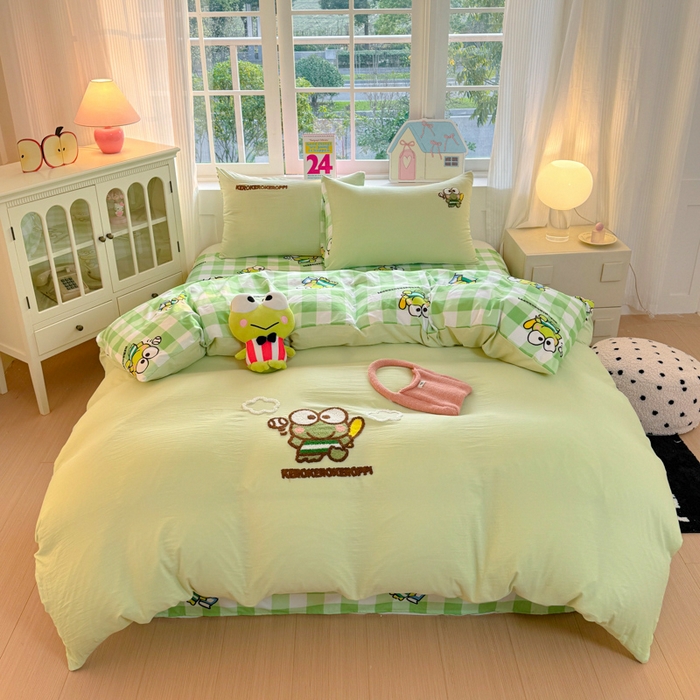 91家纺网 家纺一手货源 找家纺 艾特你 2025新款三丽鸥水洗云朵棉毛巾绣四件套-三丽鸥 大眼蛙