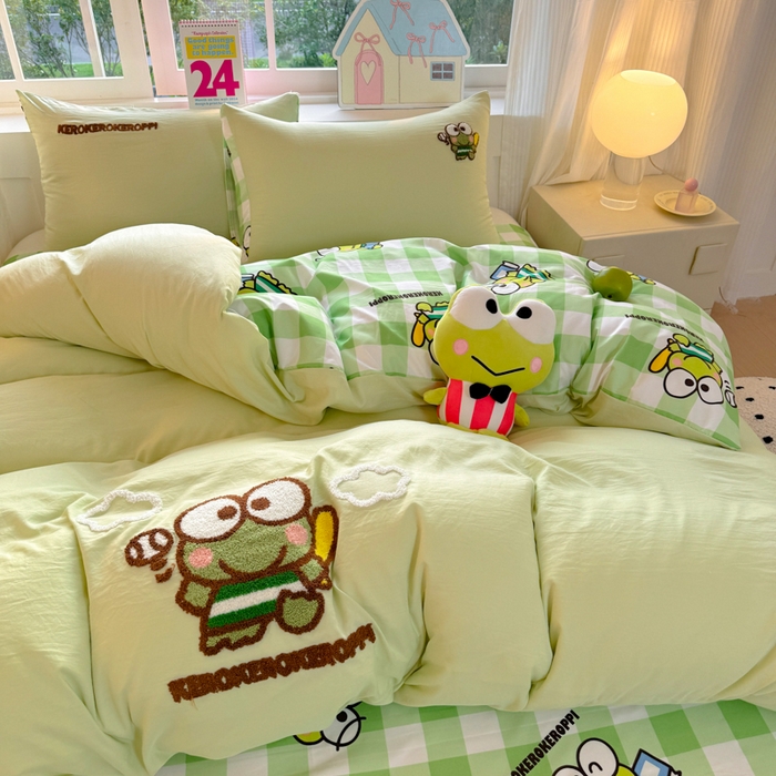 91家纺网 家纺一手货源 找家纺 艾特你 2025新款三丽鸥水洗云朵棉毛巾绣四件套-三丽鸥 大眼蛙