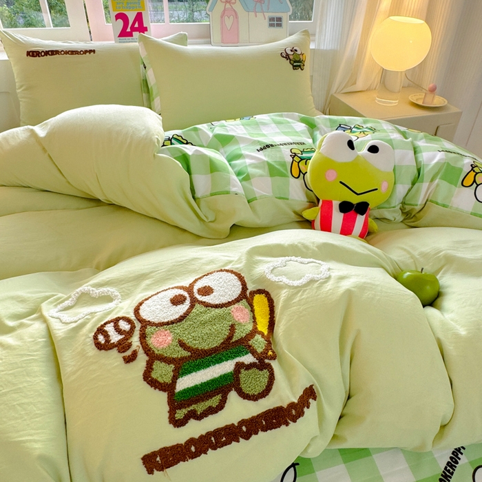 91家纺网 家纺一手货源 找家纺 艾特你 2025新款三丽鸥水洗云朵棉毛巾绣四件套-三丽鸥 大眼蛙