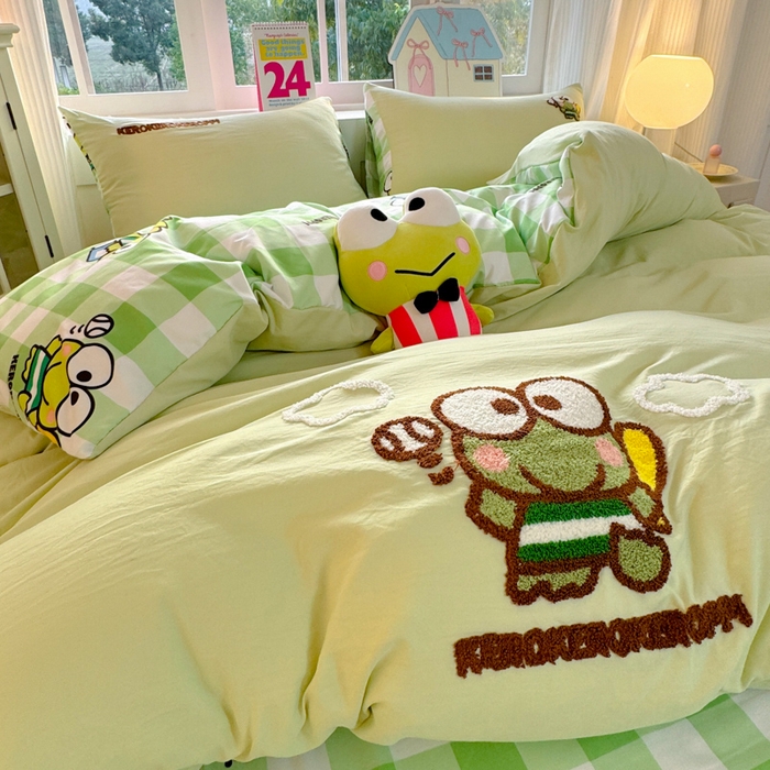 91家纺网 家纺一手货源 找家纺 艾特你 2025新款三丽鸥水洗云朵棉毛巾绣四件套-三丽鸥 大眼蛙