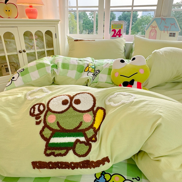 91家纺网 家纺一手货源 找家纺 艾特你 2025新款三丽鸥水洗云朵棉毛巾绣四件套-三丽鸥 大眼蛙