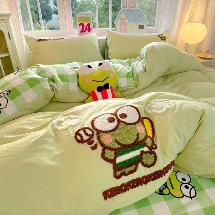 91家纺网 家纺一手货源 找家纺 艾特你 2025新款三丽鸥水洗云朵棉毛巾绣四件套-三丽鸥 大眼蛙