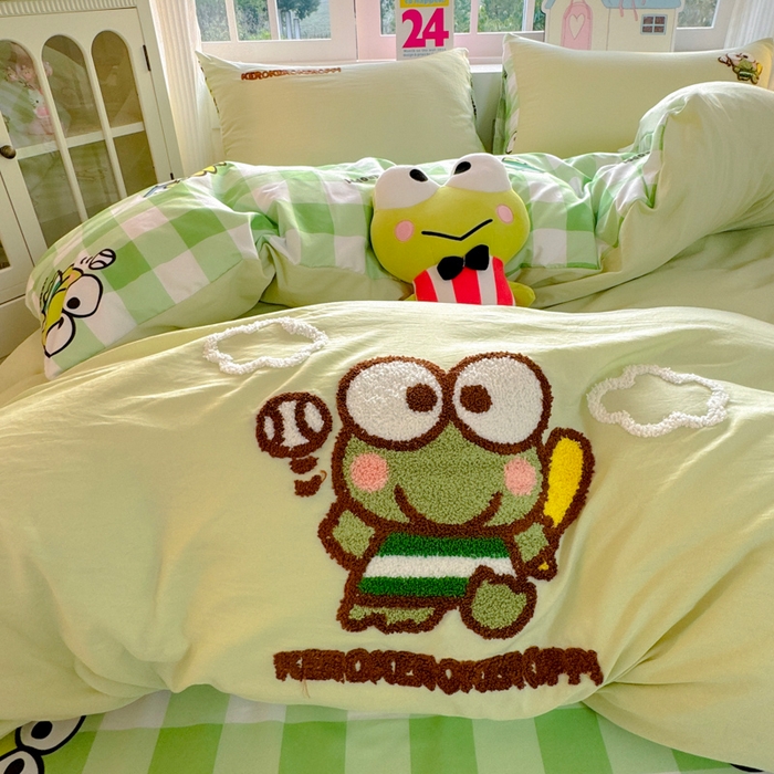 91家纺网 家纺一手货源 找家纺 艾特你 2025新款三丽鸥水洗云朵棉毛巾绣四件套-三丽鸥 大眼蛙