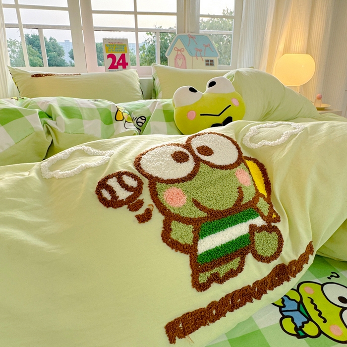 91家纺网 家纺一手货源 找家纺 艾特你 2025新款三丽鸥水洗云朵棉毛巾绣四件套-三丽鸥 大眼蛙