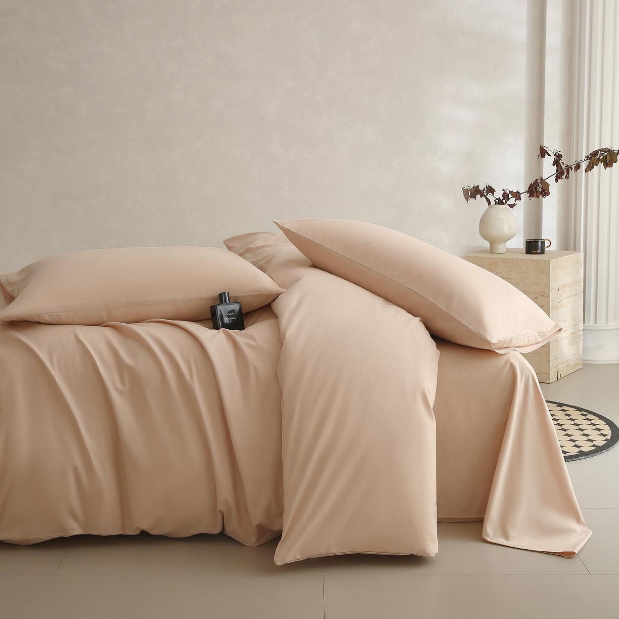 宜家坊 2025新款A类60支长绒棉纯色磨毛四件套 山茶杏