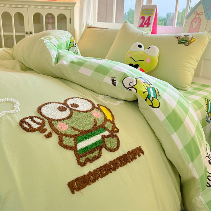 91家纺网 家纺一手货源 找家纺 艾特你 2025新款三丽鸥水洗云朵棉毛巾绣四件套-三丽鸥 大眼蛙