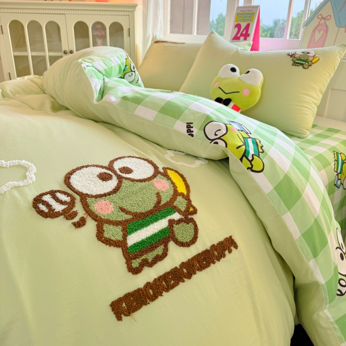 91家纺网 家纺一手货源 找家纺 艾特你 2025新款三丽鸥水洗云朵棉毛巾绣四件套-三丽鸥 大眼蛙