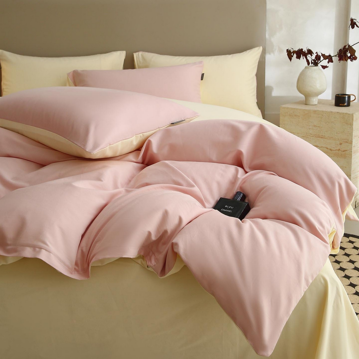 91家纺网 家纺一手货源 找家纺 宜家坊 2025新款A类60支长绒棉纯色磨毛四件套 樱雪黄