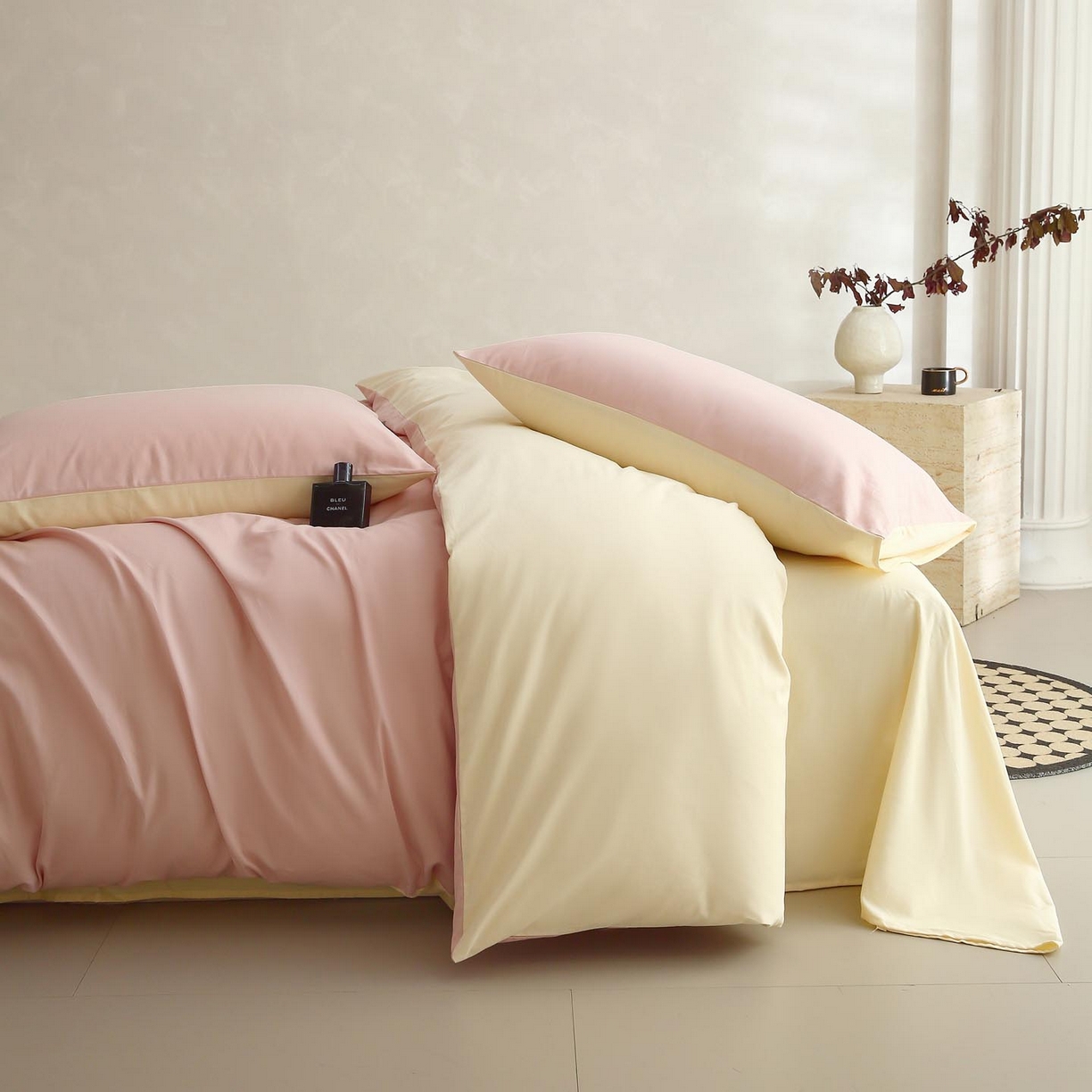 宜家坊 2025新款A类60支长绒棉纯色磨毛四件套 樱雪黄