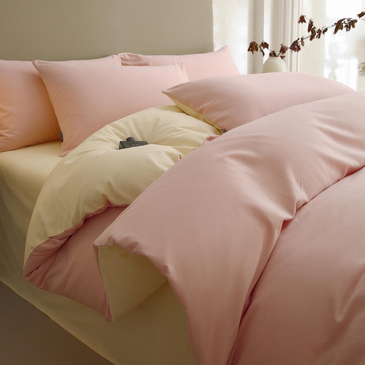 91家纺网 家纺一手货源 找家纺 宜家坊 2025新款A类60支长绒棉纯色磨毛四件套 樱雪黄