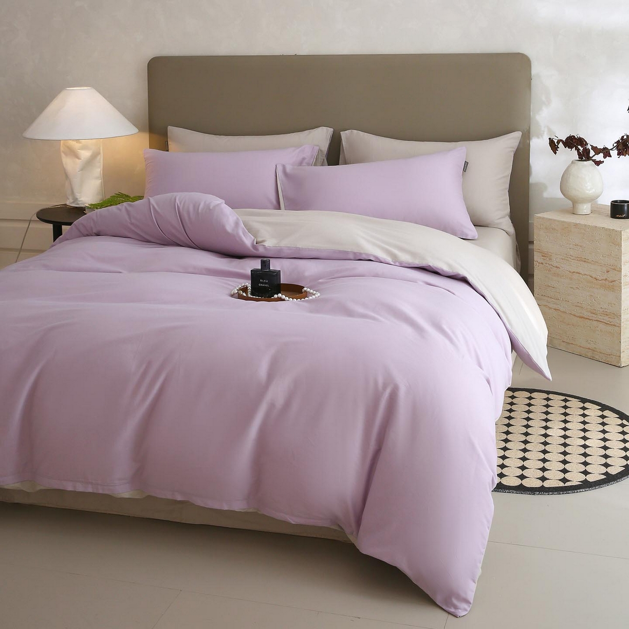 91家纺网 家纺一手货源 找家纺 宜家坊 2025新款A类60支长绒棉纯色磨毛四件套 紫粟灰