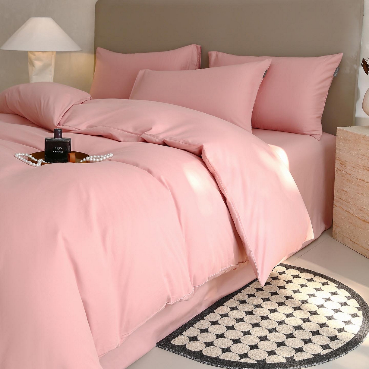 91家纺网 家纺一手货源 找家纺 宜家坊 2025新款A类60支长绒棉纯色磨毛四件套 暮砂粉