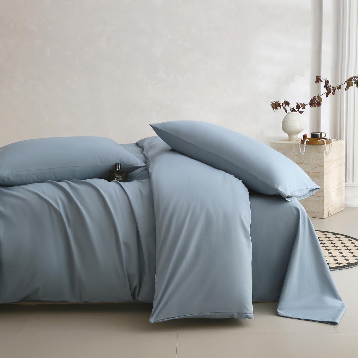 宜家坊 2025新款A类60支长绒棉纯色磨毛四件套 南极蓝