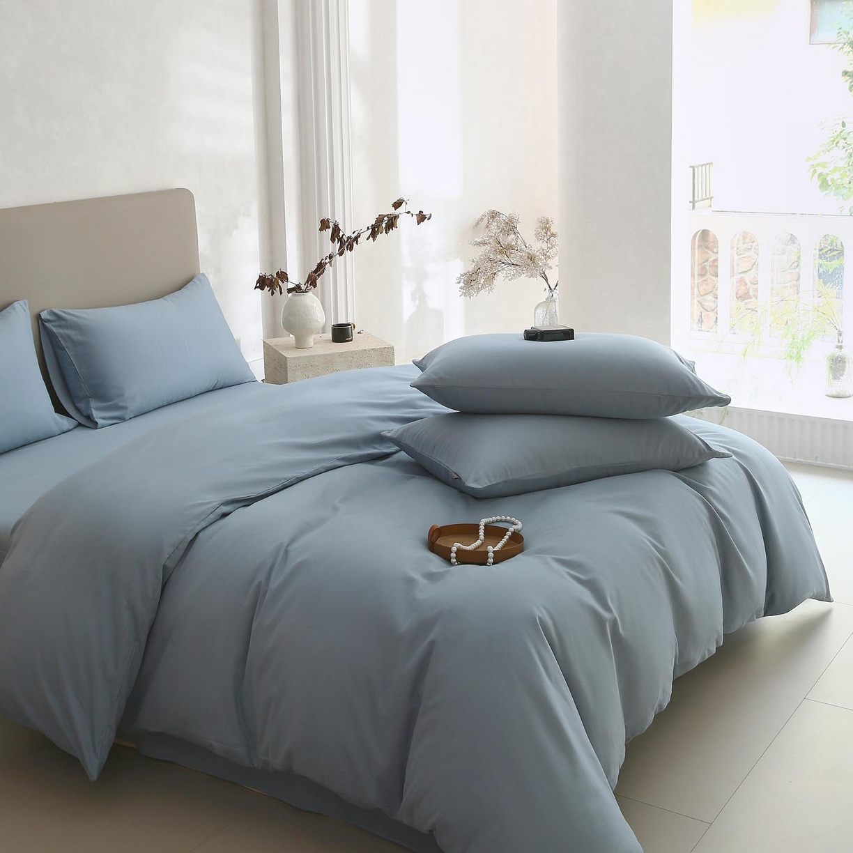 91家纺网 家纺一手货源 找家纺 宜家坊 2025新款A类60支长绒棉纯色磨毛四件套 南极蓝