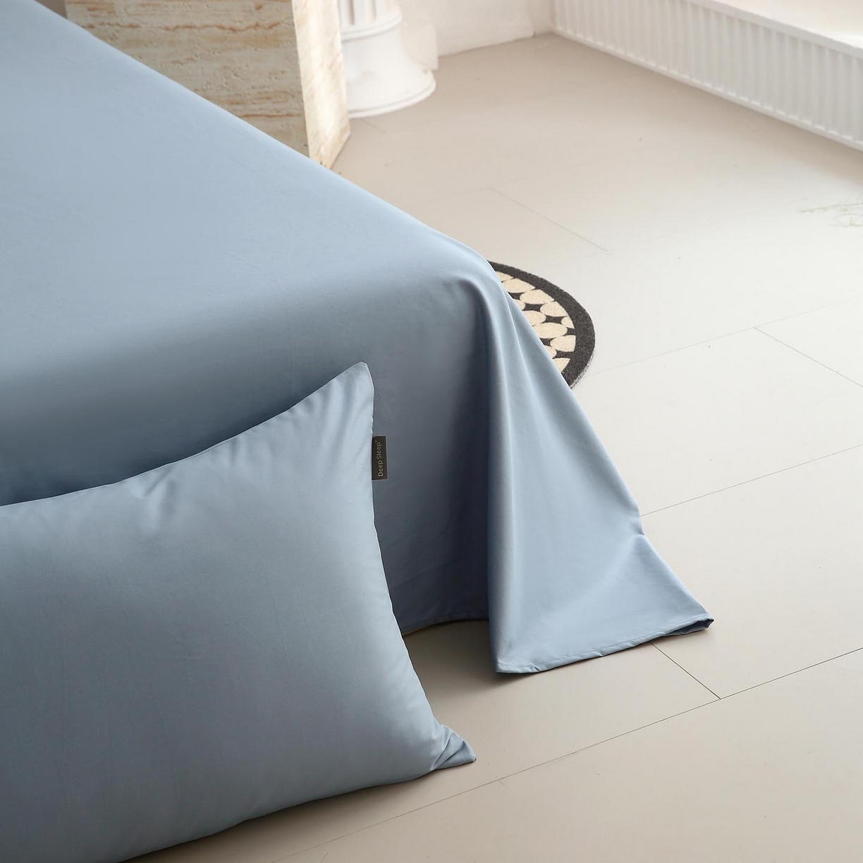 91家纺网 家纺一手货源 找家纺 宜家坊 2025新款A类60支长绒棉纯色磨毛四件套 南极蓝