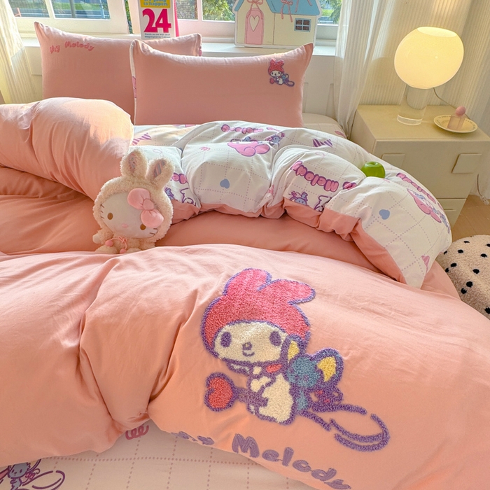 91家纺网 家纺一手货源 找家纺 艾特你 2025新款三丽鸥水洗云朵棉毛巾绣四件套-三丽鸥 飞行美乐