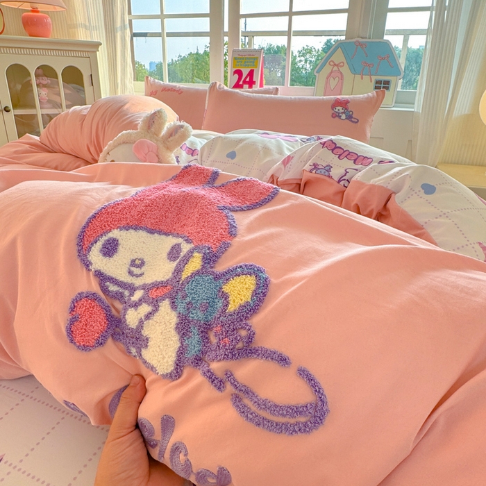 91家纺网 家纺一手货源 找家纺 艾特你 2025新款三丽鸥水洗云朵棉毛巾绣四件套-三丽鸥 飞行美乐