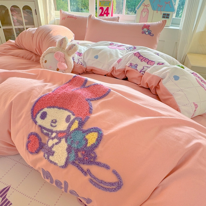 91家纺网 家纺一手货源 找家纺 艾特你 2025新款三丽鸥水洗云朵棉毛巾绣四件套-三丽鸥 飞行美乐