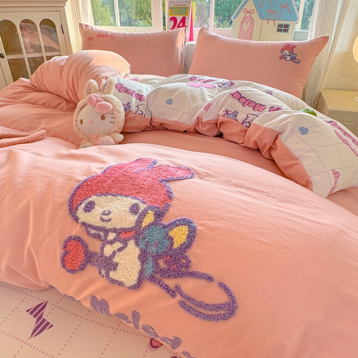 91家纺网 家纺一手货源 找家纺 艾特你 2025新款三丽鸥水洗云朵棉毛巾绣四件套-三丽鸥 飞行美乐