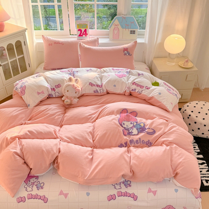 91家纺网 家纺一手货源 找家纺 艾特你 2025新款三丽鸥水洗云朵棉毛巾绣四件套-三丽鸥 飞行美乐