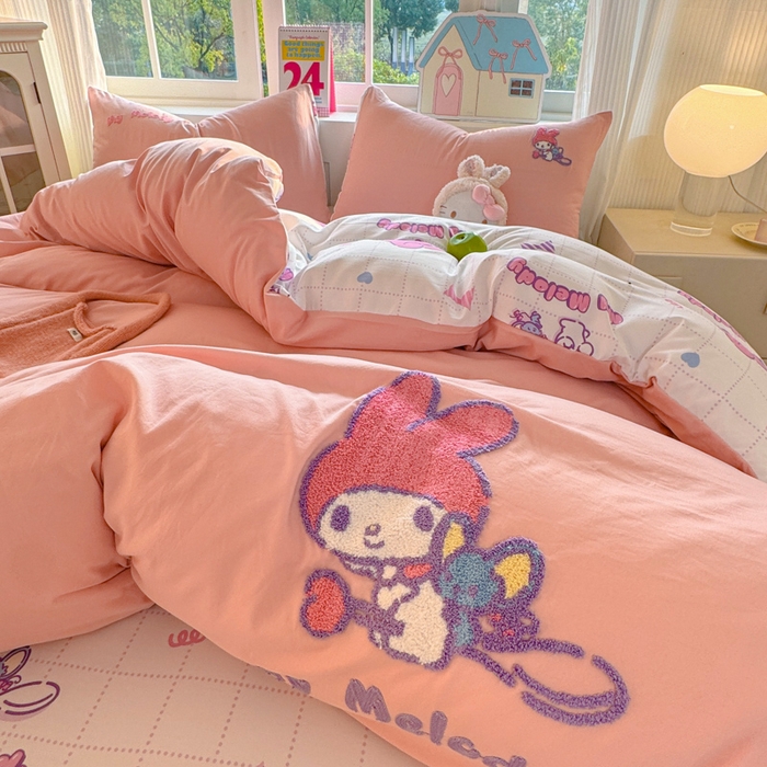 91家纺网 家纺一手货源 找家纺 艾特你 2025新款三丽鸥水洗云朵棉毛巾绣四件套-三丽鸥 飞行美乐