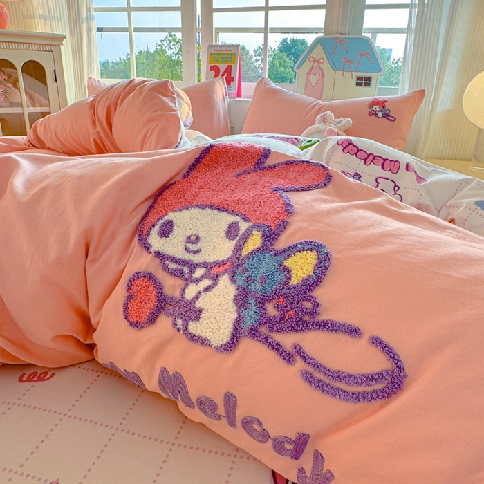 91家纺网 家纺一手货源 找家纺 艾特你 2025新款三丽鸥水洗云朵棉毛巾绣四件套-三丽鸥 飞行美乐