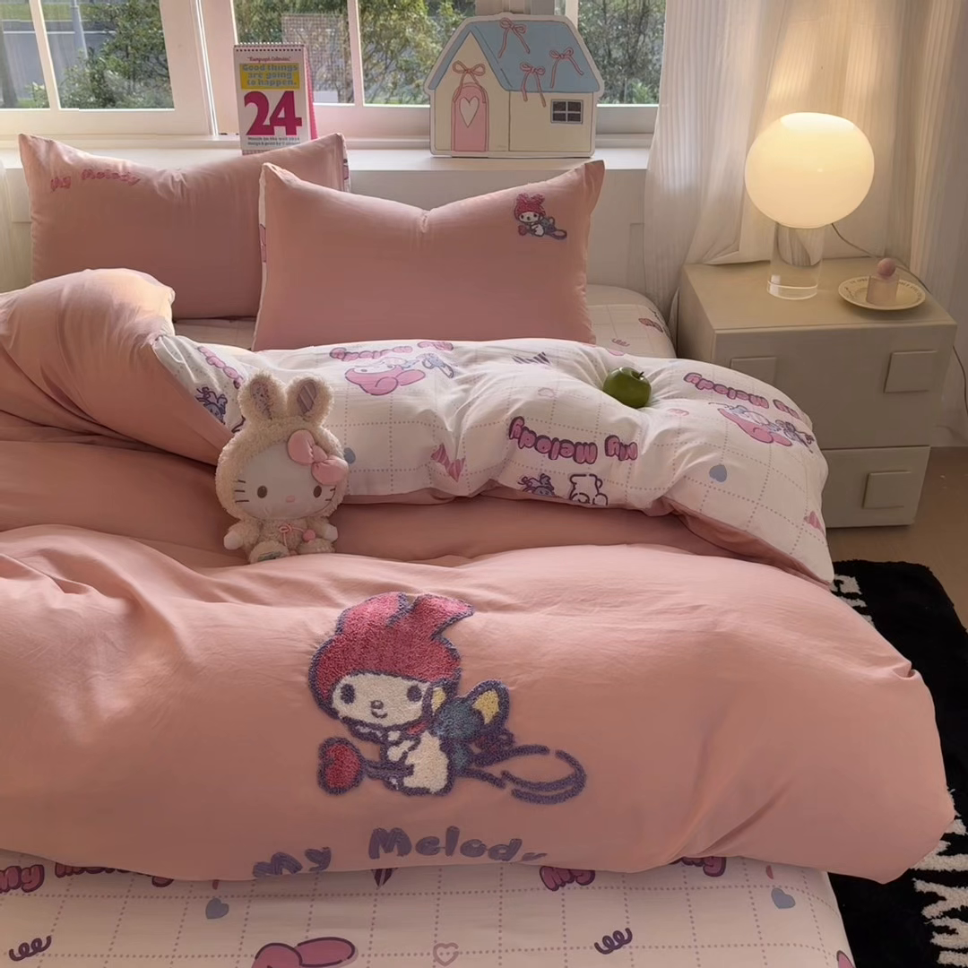 91家纺网 家纺一手货源 找家纺 艾特你 2025新款三丽鸥水洗云朵棉毛巾绣四件套-三丽鸥 飞行美乐