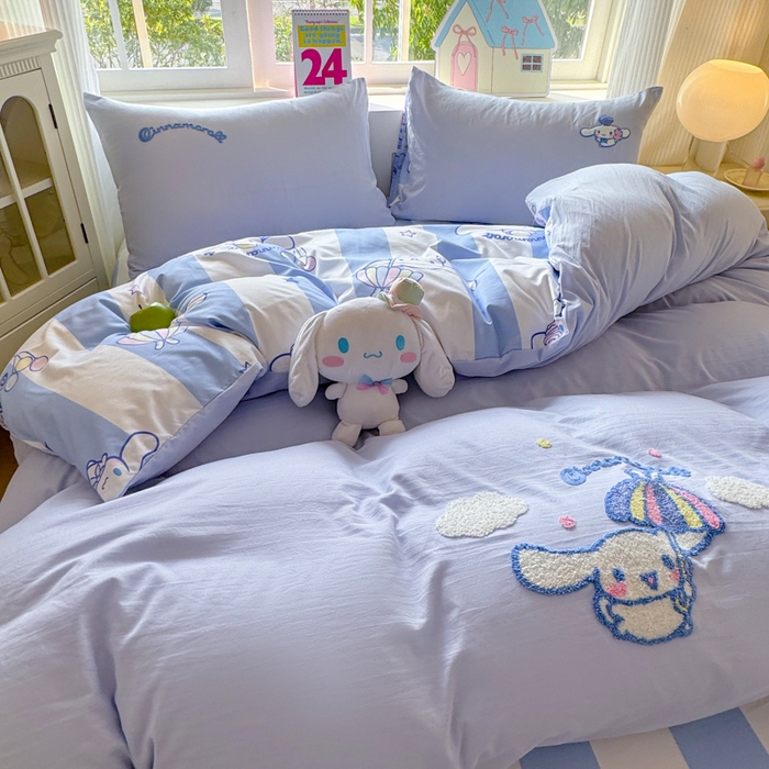 91家纺网 家纺一手货源 找家纺 艾特你 2025新款三丽鸥水洗云朵棉毛巾绣四件套-三丽鸥 蓝天小狗