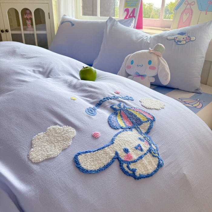 91家纺网 家纺一手货源 找家纺 艾特你 2025新款三丽鸥水洗云朵棉毛巾绣四件套-三丽鸥 蓝天小狗